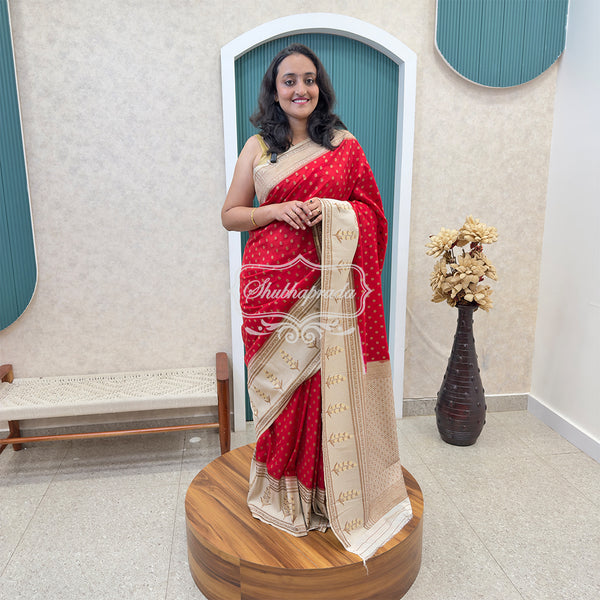Red Rich Buti Premium Khaddi Georgette Banarasi Saree