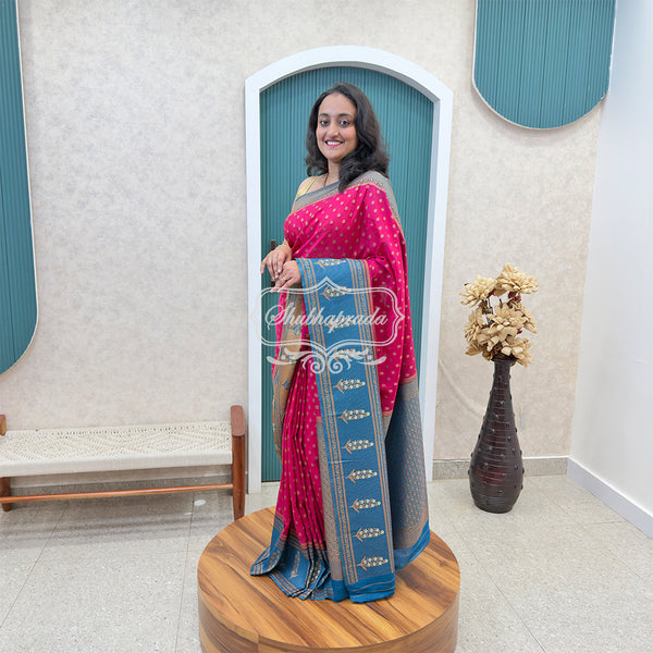 Rani Pink Rich Buti Premium Khaddi Georgette Banarasi Saree