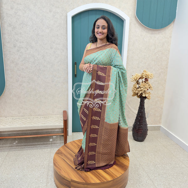Distemper Blue Rich Buti Premium Khaddi Georgette Banarasi Saree