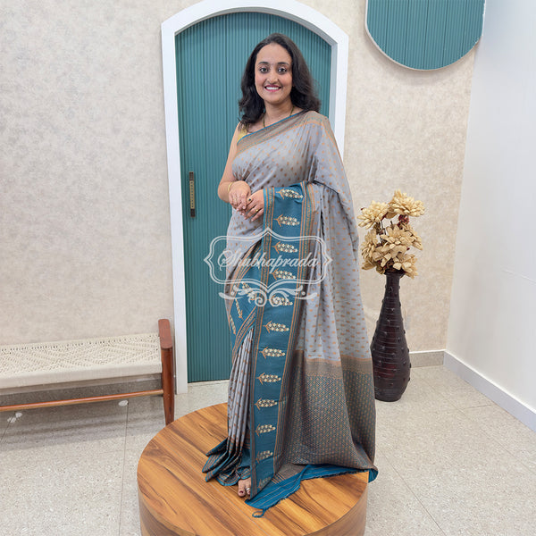 Grey Rich Buti Premium Khaddi Georgette Banarasi Saree