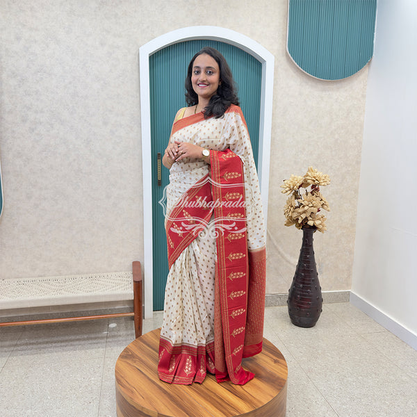 White Rich Buti Premium Khaddi Georgette Banarasi Saree