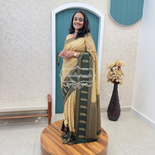 Cream Rich Buti Premium Khaddi Georgette Banarasi Saree