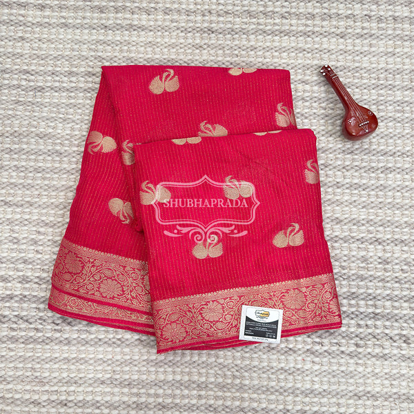 Black Premium Chiffon Saree with Golden Swan Weaving Design