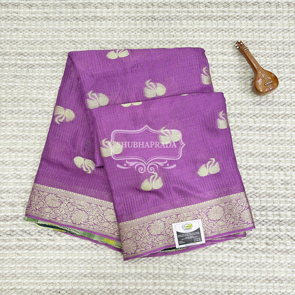 Dark Lavender Premium Chiffon Saree with Golden Swan Weaving Design