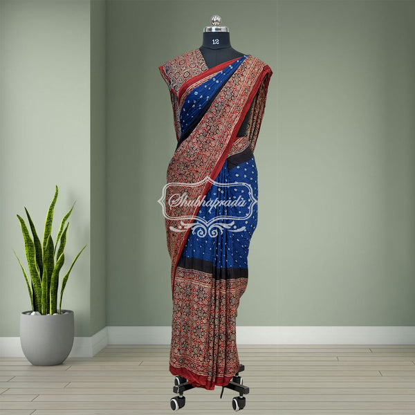 Handloom Pure Bandini Ajrakh Modal Silk Saree