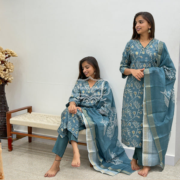 Rama Green Floral Design Cotton Suit Set