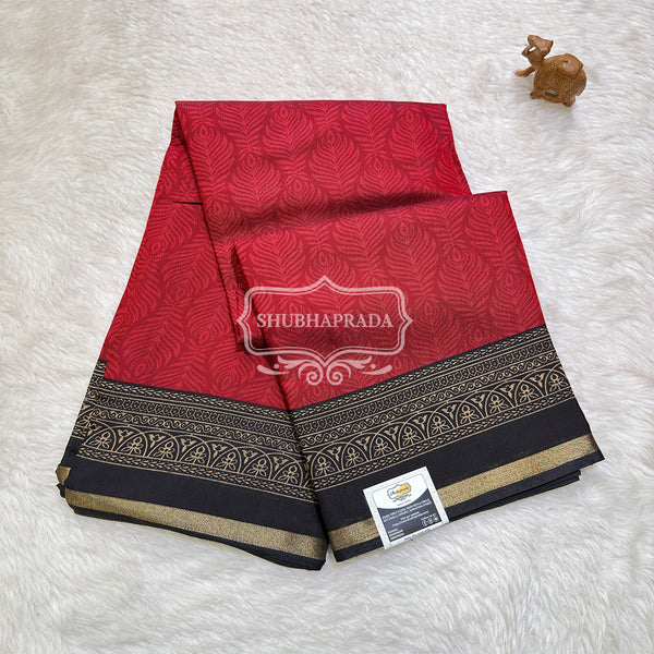 Elegant Red Floral Print Soft Swiss Cotton Saree