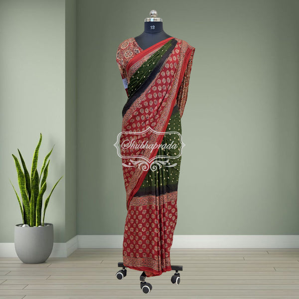 Handloom Pure Bandini Ajrakh Modal Silk Saree