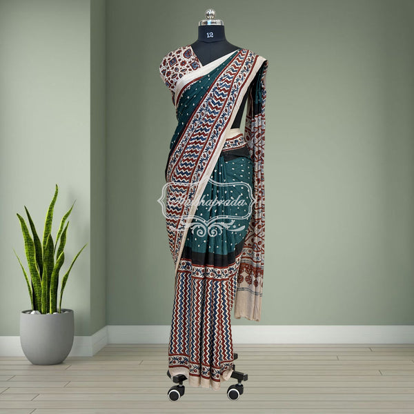 Handloom Pure Bandini Ajrakh Modal Silk Saree