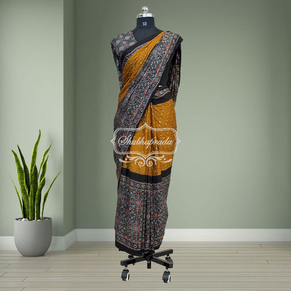 Handloom Pure Bandini Ajrakh Modal Silk Saree