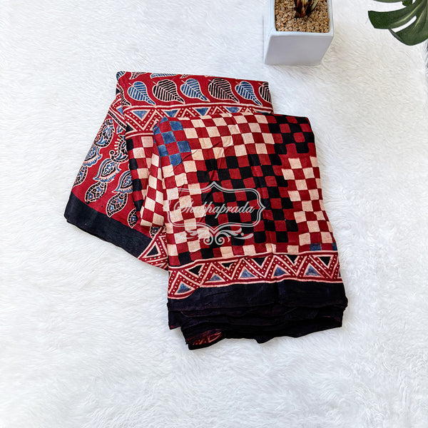 Handloom Pure Ajrakh Geometric Print Modal Silk Saree
