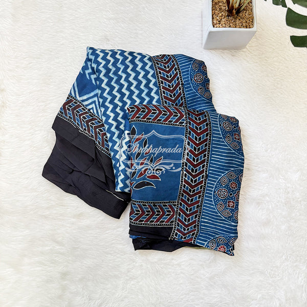 Handloom Pure Ajrakh Geometric Print Modal Silk Saree