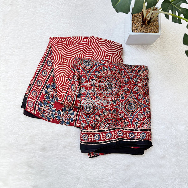Handloom Pure Ajrakh Geometric Print Modal Silk Saree