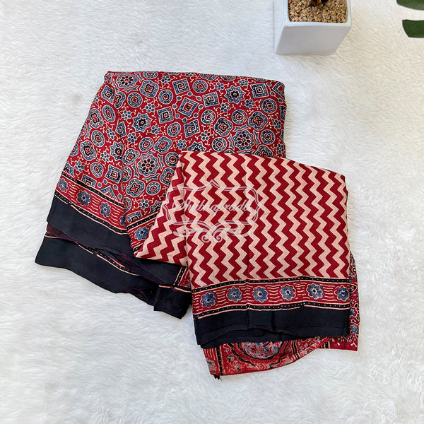 Handloom Pure Ajrakh Geometric Print Modal Silk Saree
