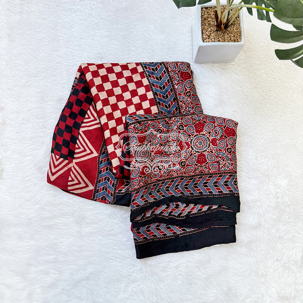 Handloom Pure Ajrakh Geometric Print Modal Silk Saree