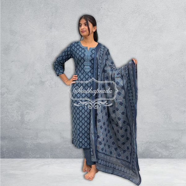 Elegant Geometrical Print Cotton Suit Set