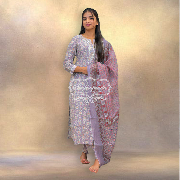 Floral Print Muslin Suit Set