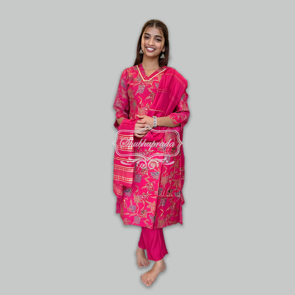 Floral Design Sequins Work Rani Pink Vatican Suit Set