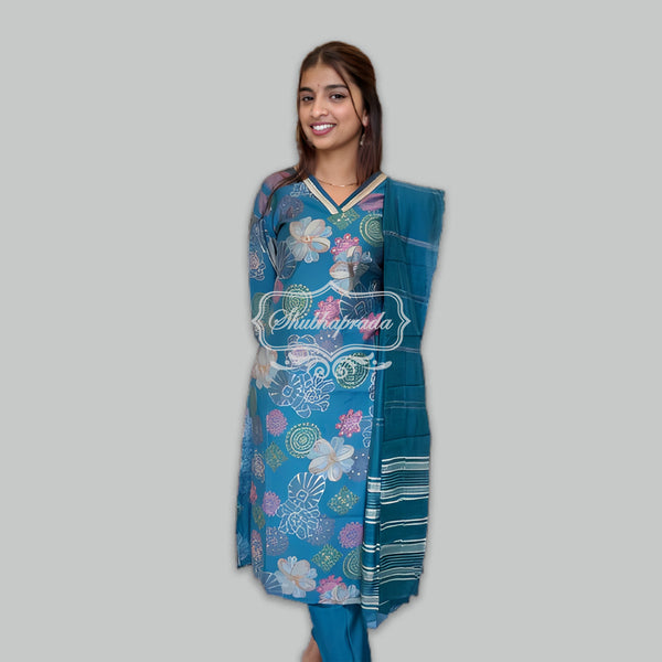 Floral Design Sequins Work Rama Blue Vatican Suit Set