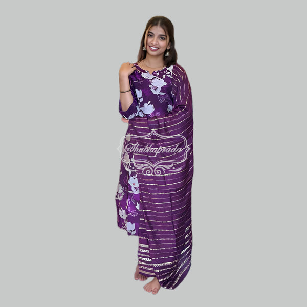White Floral Design Sequins Work Purple Vatican Suit Set