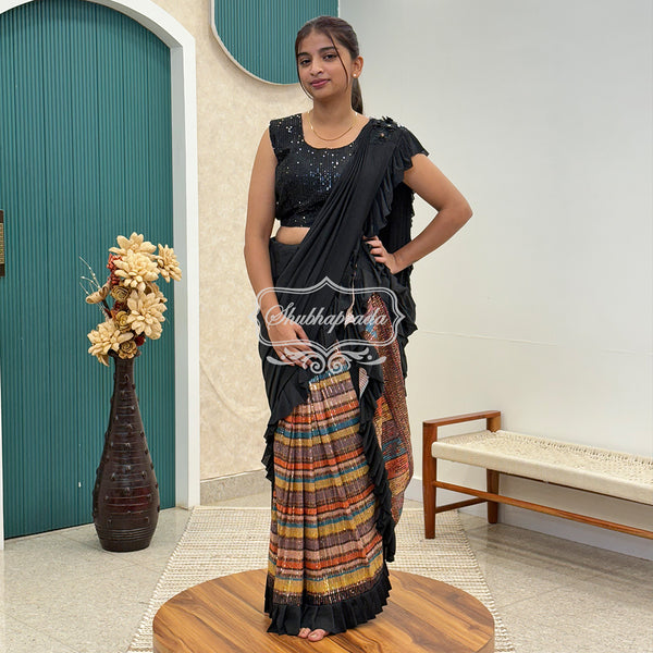 One Minute Ready to Wear Satin Blend Saree