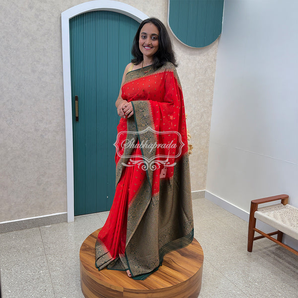 Red Premium Khaddi Georgette Buti Banarasi Saree