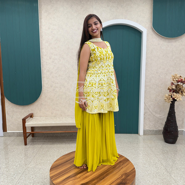 Olive Green Party Wear Indo Westren Dress