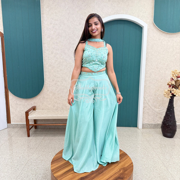 Aqua Blue Party Wear Indo Westren Dress
