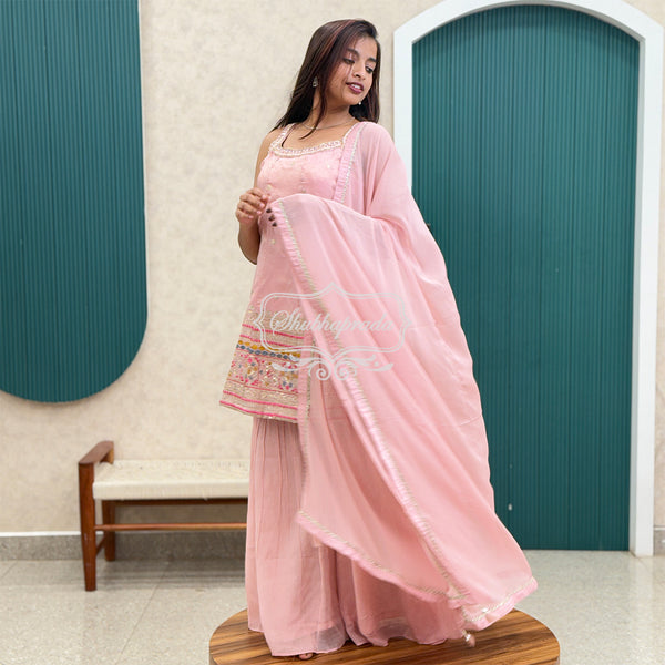 Baby Pink Embossed & Embroidery Indo Westren Dress