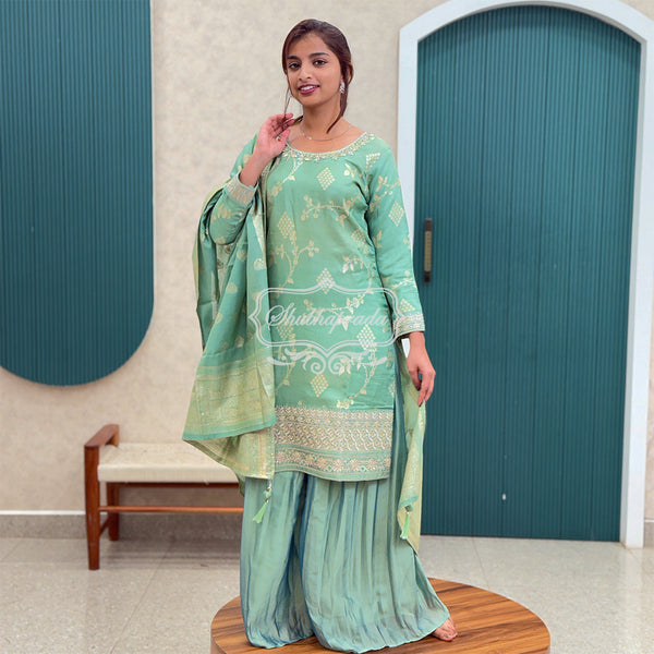 Persian Green Party Wear Cotton Indo Westren Dress