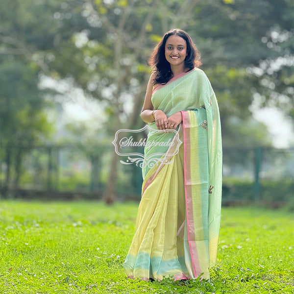 Yellow Premium Kota Tissue Floral Sequins Desing Saree