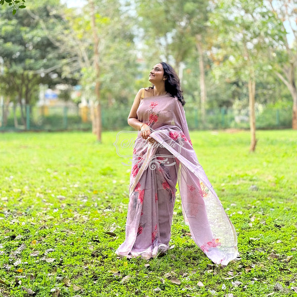 Lavender Premium Kota Shimmer Floral Design Saree