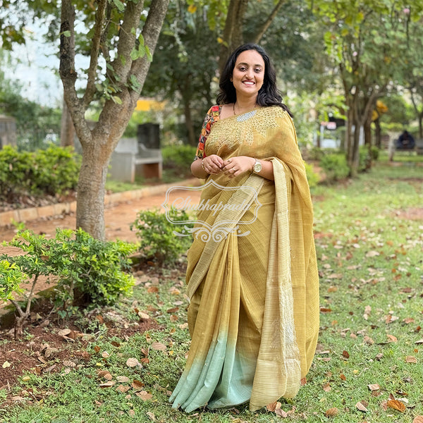 Olive Premium Kota Tissue Floral Sequins Desing Saree