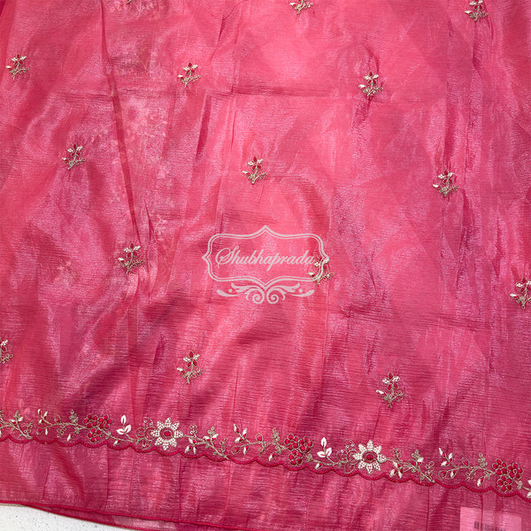 Pink Premium Paper Silk Floral Design Saree