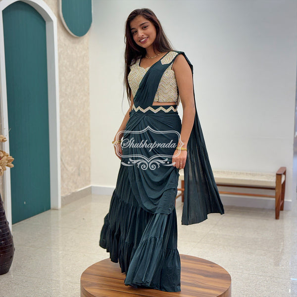 One Minute Ready to Wear Satin Blend Saree