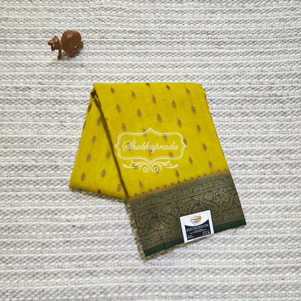 Lemon Yellow Premium Khaddi Georgette Buti Banarasi Saree