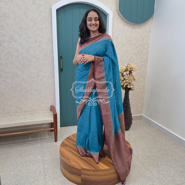 Blue Premium Khaddi Georgette Buti Banarasi Saree