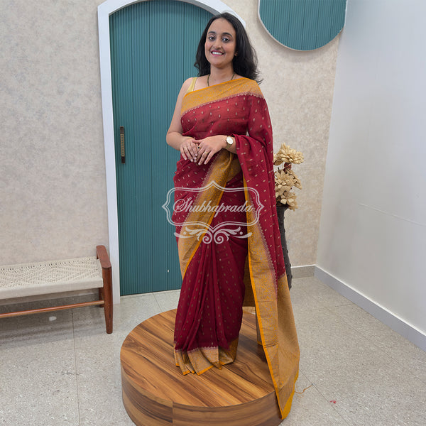 Maroon Premium Khaddi Georgette Buti Banarasi Saree